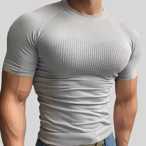 Men's Compression Gym T-Shirt Quick-Dry Knitted Workout Top Slim Fit Short Sleeve 97% Nylon 3% Spandex Oem Custom Print - Product Image 1