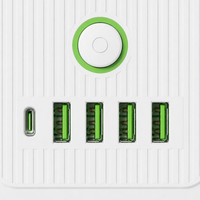 Multiprise industrielle UE personnalisable avec logo, 10A, en cuivre, 6 prises, 4 ports USB de charge, 1 port Type C, interrupteur principal, pour configuration de jeu