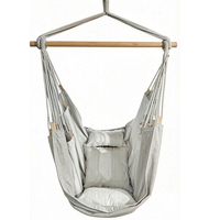 Fauteuil suspendu pliable portable gris foncé en bois et coton avec coussin – Confort nordique moderne pour intérieur/extérieur et chambre à coucher