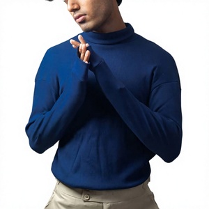 Camiseta de Hombre Personalizable al por Mayor, de Buena Calidad, Ligera, de Manga Larga, Cuello Alto Simulado, Tejida, Ajustada, Deportiva, para Gimnasio, Otoño - Product Image 4