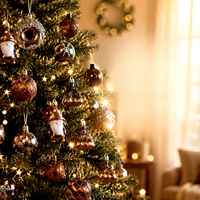 Kit de Décorations de Noël de Luxe en Gros : Boules Assorties Marron, Rouge, Bleu, Rose, Ornements de Sapin, Gnomes et Donuts