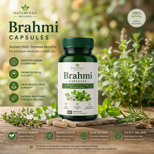 Capsules végétariennes Brahmi Naturveda Wellness 60 Complément alimentaire à base de plantes naturelles pour la mémoire, la concentration, la clarté mentale, le sommeil et le soutien immunitaire - Product Image 1