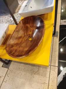 Lavabo en bois et résine époxy fait main – Évier de salle de bain en bois naturel avec style moderne - Product Image 3