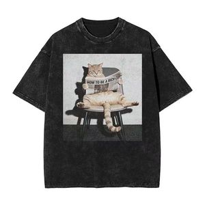 Camiseta Unisex Divertida con Estampado de Gato en la Bañera '<span class=keywords><strong>How</strong></span> to Be Rich', Estilo Vintage Lavado, Negra, Holgada, Informal, de Manga Corta para Hombre - Product Image 6
