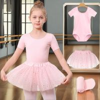 Conjunto de Leotardo de Ballet de Manga Corta de Algodón para Niñas STELLE, Leggings de Baile, Tutú Brillante, Ropa de Baile y Actuación, 4 Años