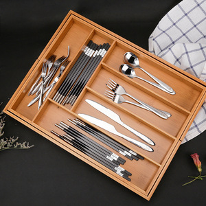 Bamboo Cutlery Organizer Rectangular Stainless Steel <b>Kitchen</b> Drawer <b>Storage</b> <b>Box</b> Tableware Holder - Product Image 3
