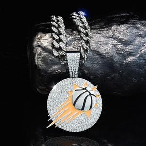 定制篮球吊坠锦标赛项链男女通用时尚水钻公司合金古巴链 - Product Image 2