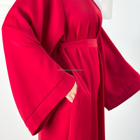 Gaun Abaya Wanita Muslim Lengan Panjang Bahan Polyester Bernapas Desain Baru Grosir Sederhana dengan Sabuk
