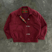 Blouson de travail personnalisé pour homme, robuste, pour pompier, avec bouton à fermoir homard, en denim rouge épais texturé, style bomber, vêtement de travail