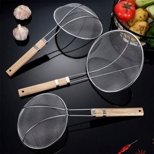 Kitchen Cooking Tool Washing Drain Stainless Steel Wooden Handle <b>Mesh</b> <b>Strainer</b> Soup Colander Pasta <b>Strainer</b> - Product Image 4