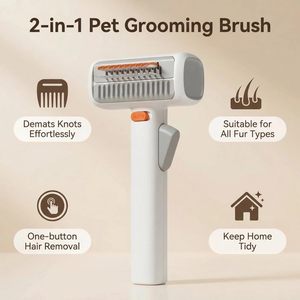 <span class=keywords><strong>Brosse</strong></span> anti-poils 2-en-1 sécurisée avec lame de sécurité - Outil démêlant autonettoyant à un bouton pour chiens et chats à poils longs - Product Image 3