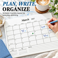Tapis de bureau carré en cuir PU avec calendrier, grand bloc-notes minimaliste pour la planification, les notes et l'organisation du travail