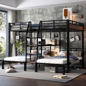 <span class=keywords><strong>Lit</strong></span> superposé double moderne avec bureau, armoire et station de charge - Poste de travail compact pour adultes, idéal pour appartement - Product Image 1