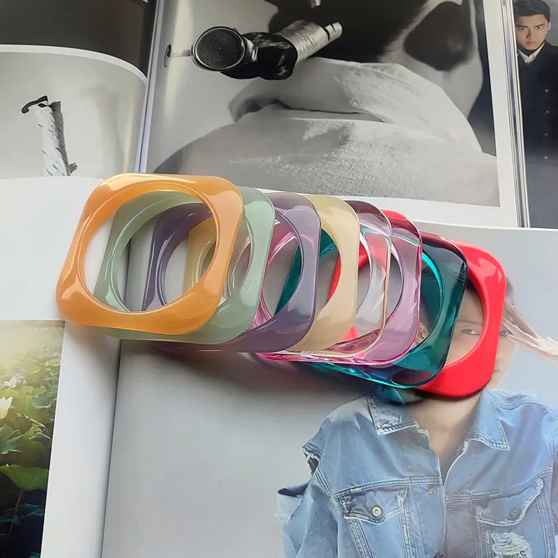 Không Có Kim Loại Mới Colour Hình Học Bất Đẳng Hướng Nhựa Vuông Vòng Đeo Tay Acrylic Bangle Trang Sức Phụ Kiện Cho Phụ Nữ 2023 Mới Xu Hướng