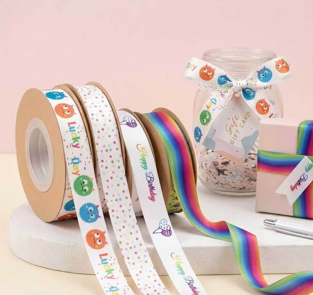 Birthday Digital Printed Ribbon for Holiday Decoration and Gift Wrapping DIY