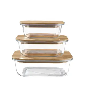 Eco-Friendly Glass Food Container Set with Bamboo lid High Temperature Resistance Food Storage Container Meal Prep Container