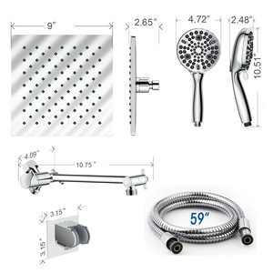 Ensemble de douche avec douchettes fixée au plafond et à main, pommeau de douche pluie de 9 pouces chromé pour salle de bain - Product Image 2