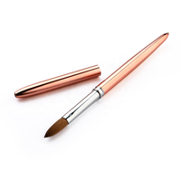 Pinceau à ongles en acrylique avec manche en métal doré rose brillant, taille 14 16 18, 100% Kolinsky, pour ongles en acrylique
