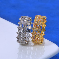 NUOYA Nouvelle Arrivée 8mm Double Rangée Croix Anneau 925 Argent Blanc VVS Moissanite Glacé Bling Design Femmes Fine Jewelry