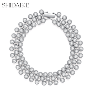 Pulsera de declaración clásica de Roma para mujer, Zirconia cúbica transparente, brazaletes de aleación chapados en platino a la moda, joyería de moda para novia - Product Image 1