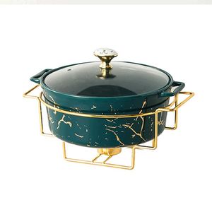 Marmite à soupe en marbre de style nordique avec motif doré, pot et bol ovales et rectangulaires pour réceptions, vaisselle avec plateau à bougies - Product Image 5