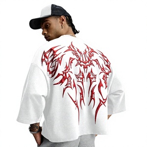 T-shirt oversize blanc pour homme, style streetwear, avec imprimé lettres en relief rouge au dos, manches courtes, col rond, en jersey de coton - Product Image 6