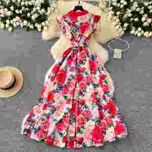 Elegante Vestido Midi Casual con Cuello Camisero, Corte Ajustado, Ecológico, Transpirable, Lavable, Estampado Digital, con Encaje, Sin Mangas, para Mujer - Product Image 4