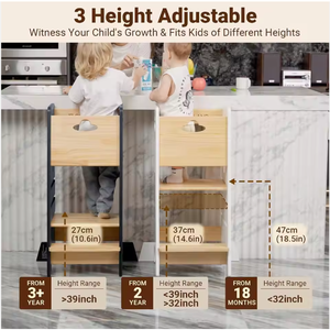<span class=keywords><strong>Tabouret</strong></span> de cuisine en bois réglable sur 3 niveaux pour enfants, <span class=keywords><strong>tabouret</strong></span> auxiliaire pour enfants, assistant de cuisine, couleurs blanc et naturel - Product Image 4