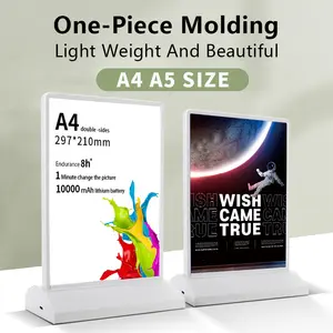 Có thể sạc lại A4 Máy tính để bàn quảng cáo ánh sáng Hộp Acrylic nhấp nháy LED Bảng menu nhà hàng hiển thị thẻ chủ đứng