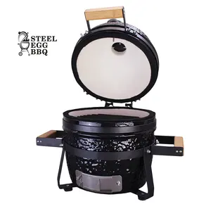 SEB KAMADO Small Black Egg Ceramic BBQ Grill 13 Inch Mini Kamado