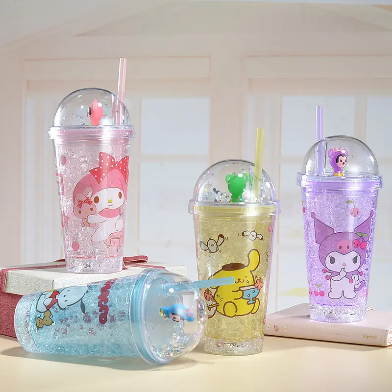 Ruunjoy cangkir air es cahaya LED, botol air plastik Kuromi My Melody musim panas luar ruangan