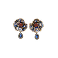 Boucles d'oreilles pendantes élégantes et uniques en argent, motif floral, bijoux occidentaux, vente en gros, avec pierres de cristal bleues, blanches et rouges, pour festival