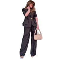 Nouvelle tenue de travail décontractée pour femmes de style européen, ensemble de costume rayé à cinq boutons et pantalon droit, ensemble deux pièces