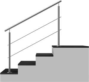 درابزين خارجي من الفولاذ المقاوم للصدأ بطول 1 متر وارتفاع 0.9 متر، مثبت على الأرض بعمودين وحلقتين وقضيبين متقاطعين قابلان للتعديل وزن 11 كجم - Product Image 2