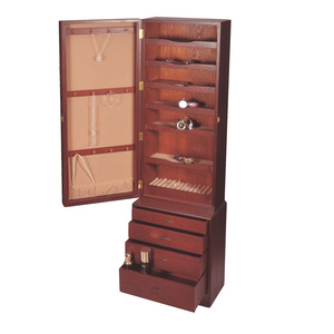 Armoire à bijoux rectangulaire en bois avec doublure en velours, multi-compartiments, pour colliers, bracelets et boucles d'oreilles - Product Image 4