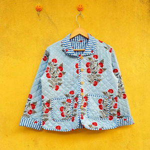 Veste florale réversible, imprimée à la main, légère, pour l'hiver, pour femme, toute saison, en coton matelassé, cadeau pour elle - Product Image 1