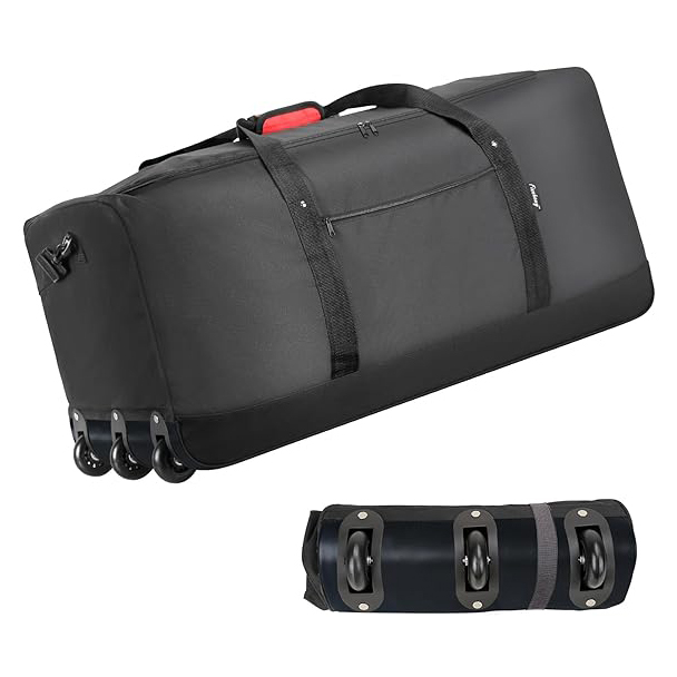 Foldable Rolling Duffel Bag with 3 Wheels 32 Inch Travel Duffel Bag with Shoulder Strap for Travel Camping Sports