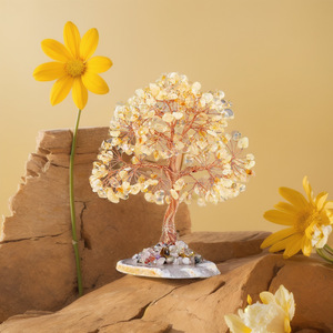 Handmade <b>Crystal</b> <b>Tree</b> With Natural Agate Base For Home Office Decoration Purple Pink Quartz Yellow Green Aventurine - Product Image 1