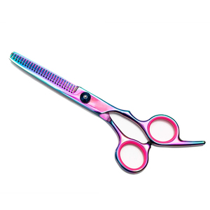 Tijeras de entresacar multicolor de última moda para peluquería, de acero inoxidable, las más vendidas para barbería. - Product Image 6