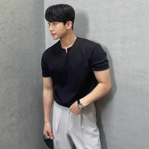 Camiseta de Verano para Hombre, Cuello Redondo, Manga Corta, Color Sólido, con Cuentas, Estilo Vintage, Holgada, Informal, Transpirable - Product Image 2