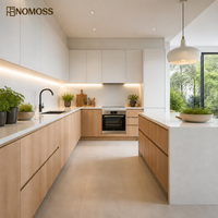 Système d'armoires de cuisine sur mesure en gros pour projets résidentiels avec îlot de rangement finition mélamine et accessoires de quincaillerie
