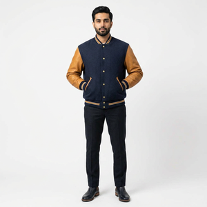 Breathable <b>top</b> quality adjustable price Varsity Jackets for Men Stand Collar <b>Woolen</b> CollegeBaseballjacket for men - Product Image 1