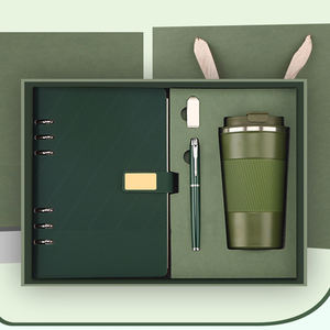 Promosyon iş lüks günlüğü şişe seti özelleştirilebilir PU deri A5 O Ring kalem termal kupa ve USB ile ciltli defter hediye seti - Product Image 1