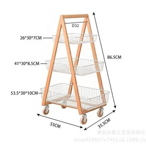Wooden Mobile <b>Storage</b> <b>Cart</b> 3 Tier With Wheels For Living Room Kitchen Bathroom Organization - Product Image 4