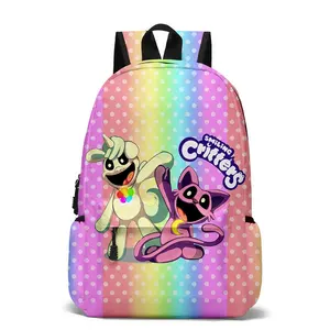 Megan Smiling Critters School Backpack Anime Cartoon Canvas Backpack For Students