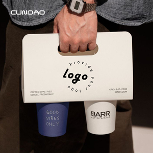 <span class=keywords><strong>Portabicchieri</strong></span> da asporto in carta usa e getta Cundao con logo personalizzato, per 2 tazze di caffè, con manico. - Product Image 1
