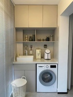 Armoire murale complète bicolore grise en composite pour balcon et chambre, avec rangement supérieur et miroir