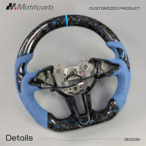 Volante de Fibra de Carbono Forjado con Diseño Personalizado en Azul para Hyundai I30N I20N ElantraN N-line, con Empuñaduras de Microfibra Azul - Product Image 3