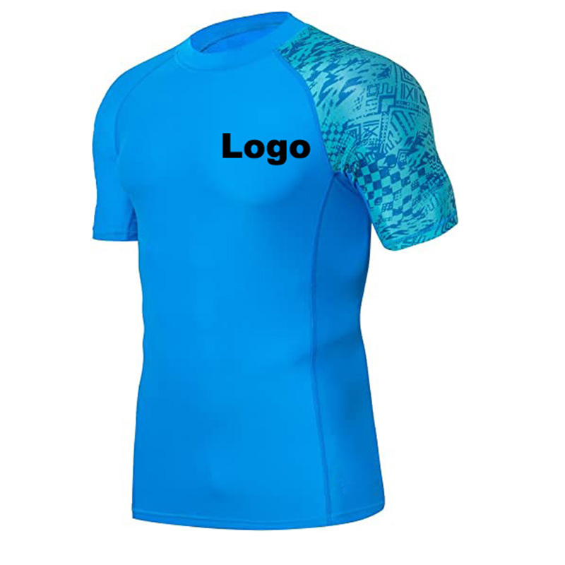 Wholesale Custom Printed Men's UV Sun Protection UPF 50+ Short Sleeves Compression Skins Swim Surfing Shirts Rash Guard