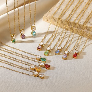 จี้สร้อยคอหิน 12 ราศีสำหรับผู้หญิง สร้อยคอโชคเกอร์สแตนเลสสตีลประดับเพชรแล็บ สร้อยคอหินประจำวันเกิดสำหรับงานแต่งงาน - Product Image 1